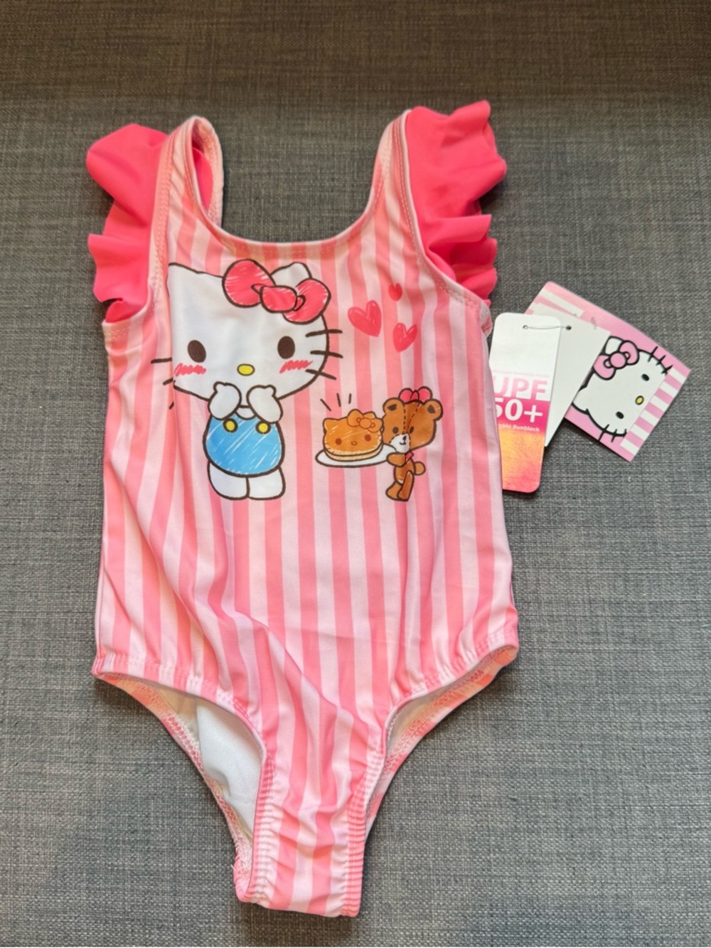 Hello Kitty Girls One Piece Swimsuit White Pink White striped Size 2T NWT Sanrio